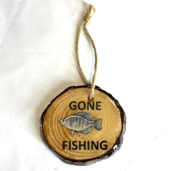 "Gone Fishing" 5 Rustic Wooden Pendant - HAND CRAFTED IN USA, NEW - Picture 8 of 15